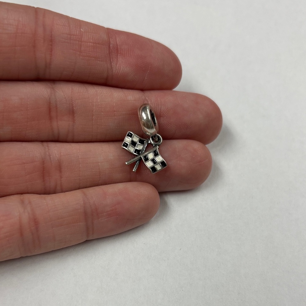 Pandora Silver Checkered Flag Racing Charm